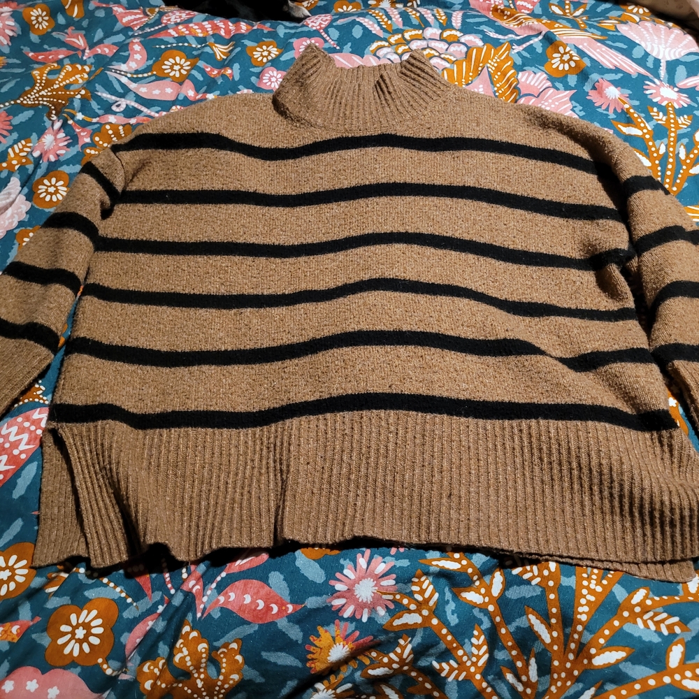 ASOS Design Tan and black striped mockneck sweater Size Large
